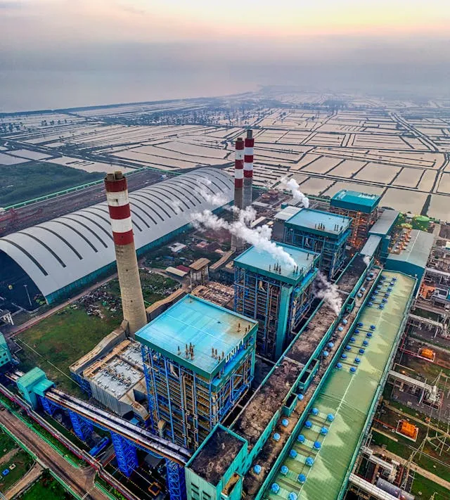 Coastal power plant, aerial view